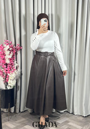 Jupe longue en simili-cuir en marron foncé