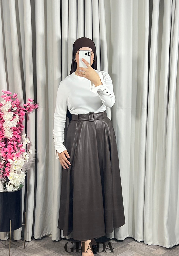 Jupe longue en simili-cuir en marron foncé