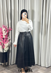 Jupe longue en simili-cuir en noir