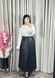 Jupe longue en simili-cuir en noir