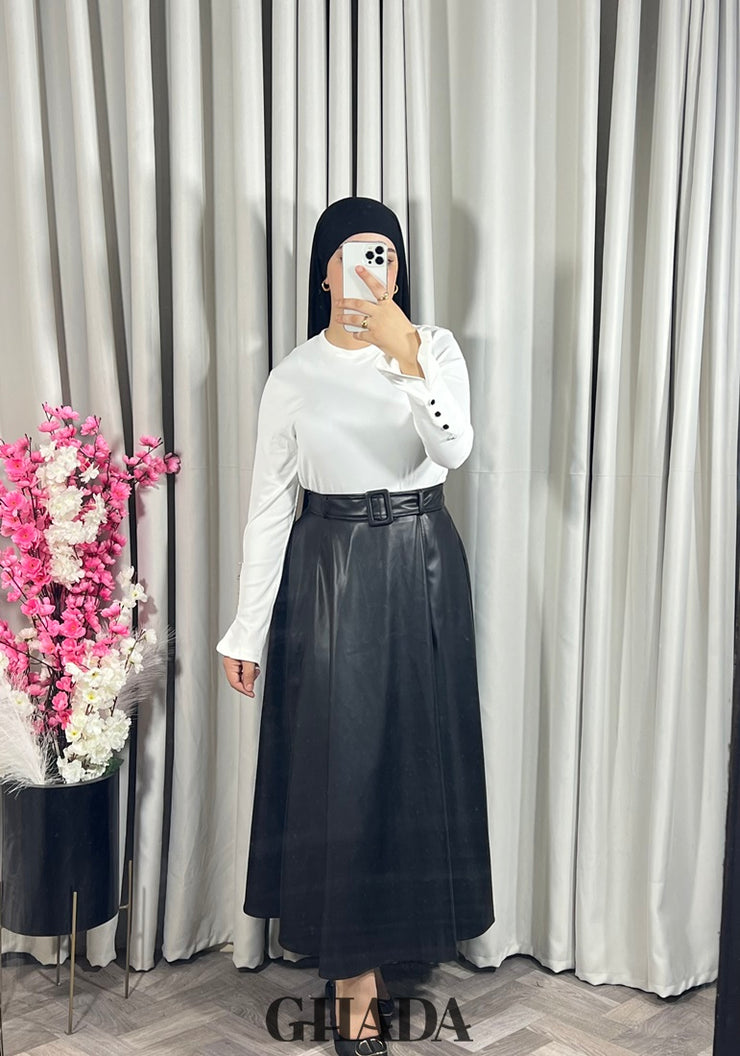 Jupe longue en simili-cuir en noir