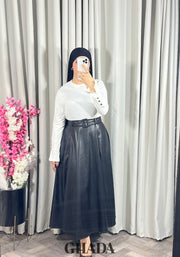 Jupe longue en simili-cuir en noir