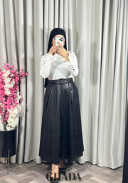 Jupe longue en simili-cuir en noir