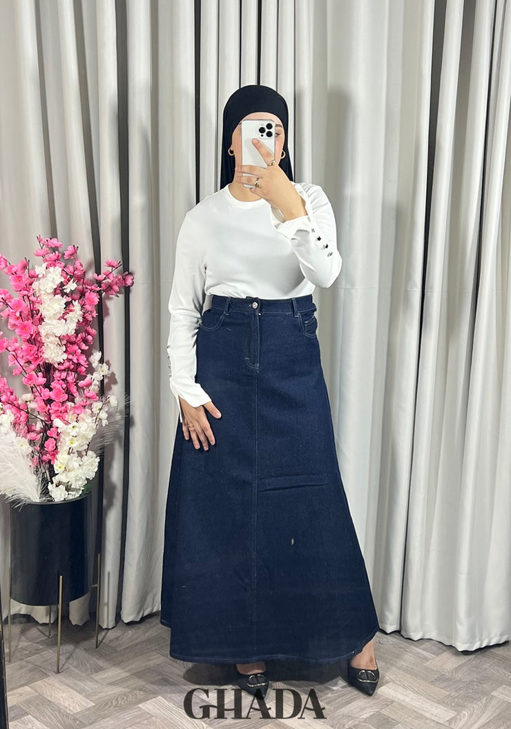 Jupe longue en denim foncé