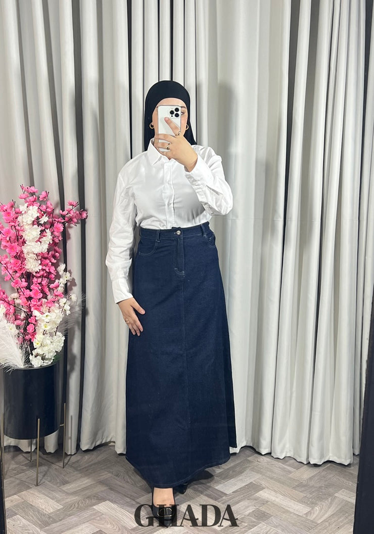 Jupe longue en denim foncé
