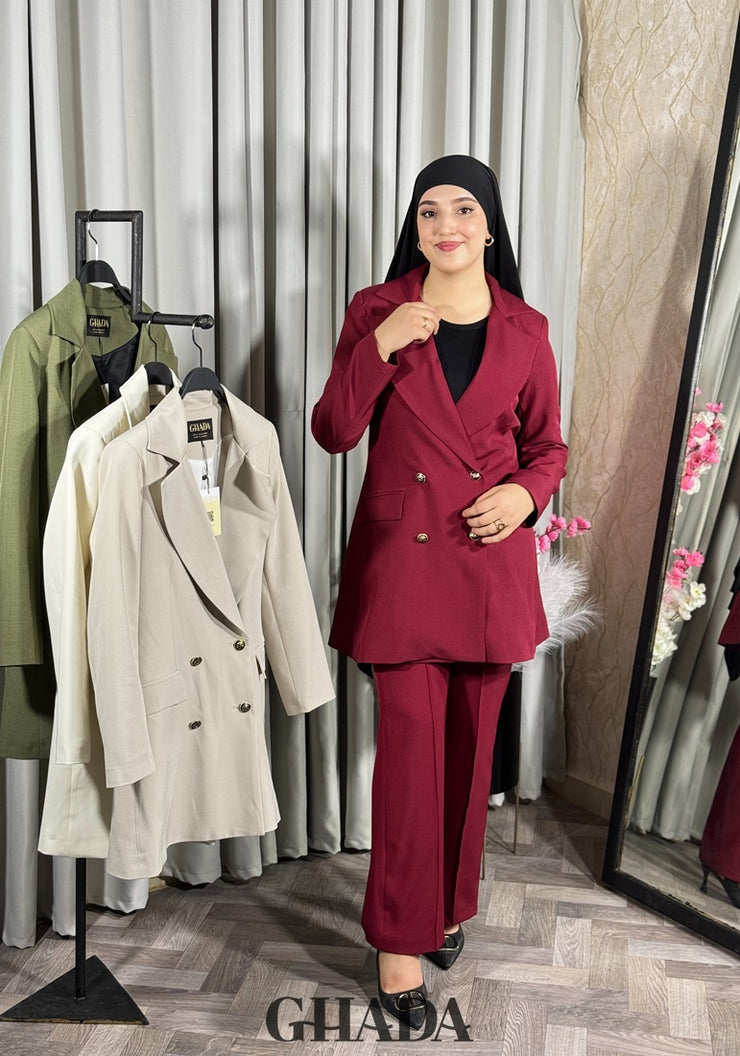 Veste longue en bordeaux