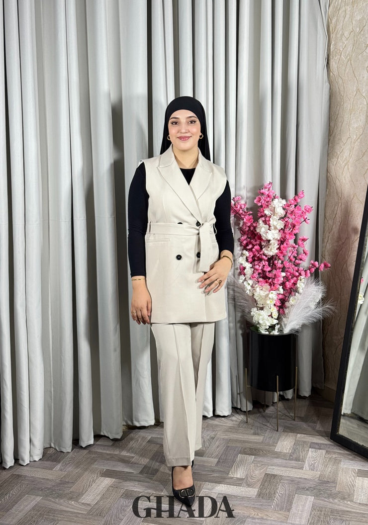 Ensemble gilet et pantalon en beige