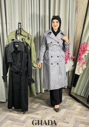 Trench-coat long en gris