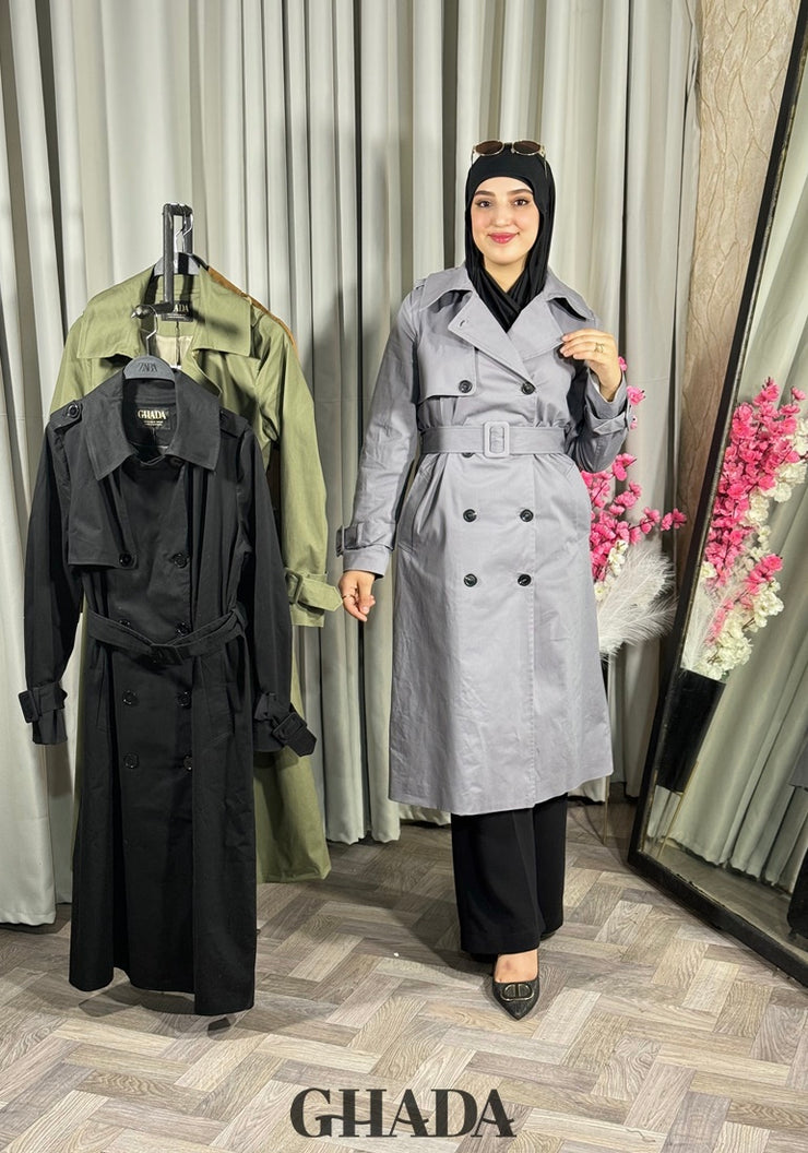 Trench-coat long en gris