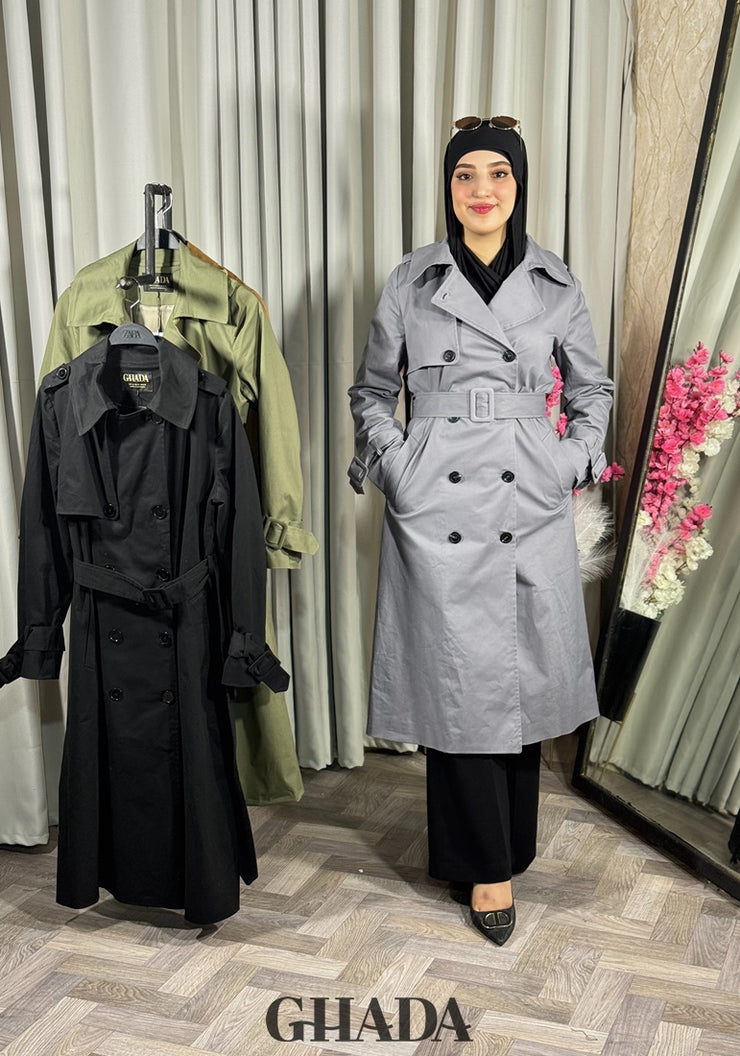 Trench-coat long en gris