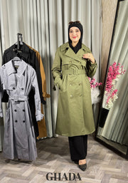 Trench-coat long en vert kaki