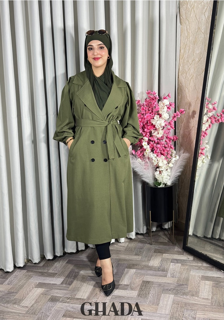 Trench-coat oversize en vert kaki