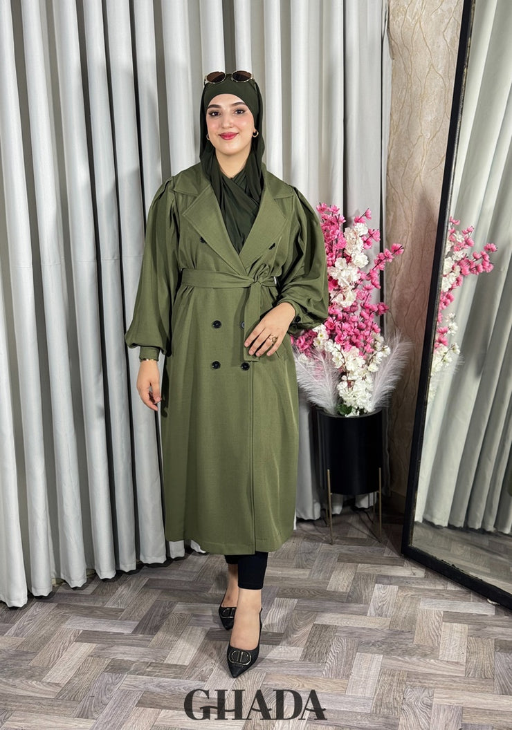 Trench-coat oversize en vert kaki