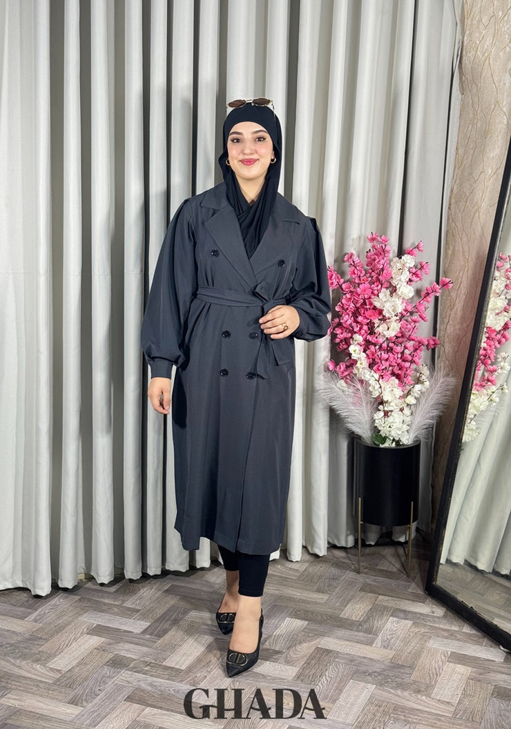 Trench-coat oversize en gris foncé