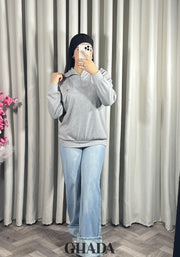 Pull en maile douce zippé à col en V