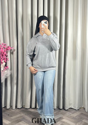 Pull en maile douce zippé à col en V