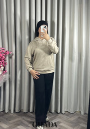 Pull en maile douce zippé à col en V