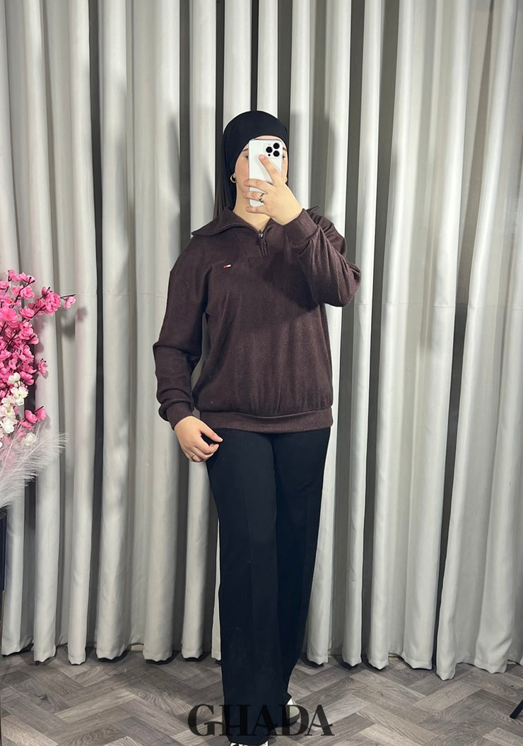 Pull en maile douce zippé à col en V