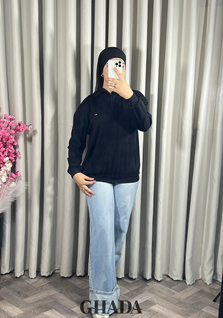 Pull en maile douce zippé à col en V