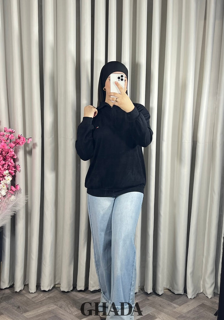 Pull en maile douce zippé à col en V