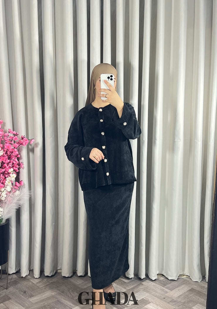 Ensemble en maille avec jupe en noir