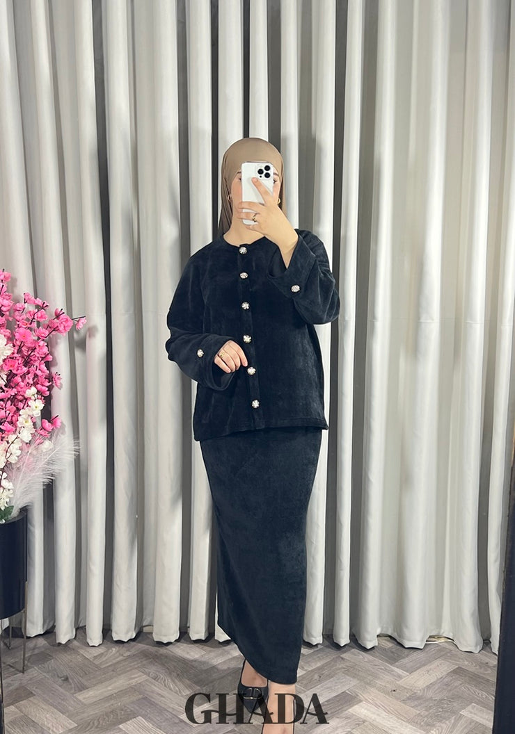 Ensemble en maille avec jupe en noir