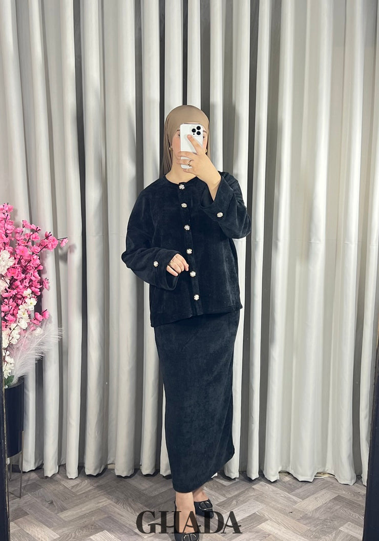 Ensemble en maille avec jupe en noir