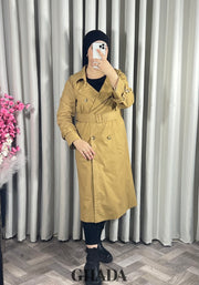 Trench-coat long en beige foncé