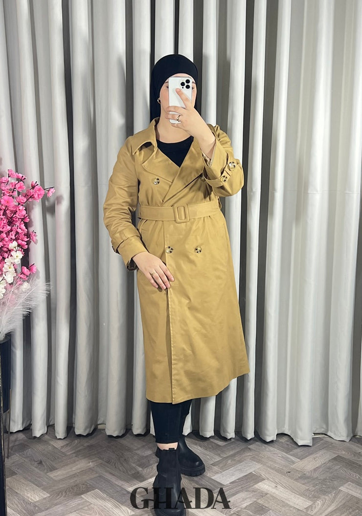 Trench-coat long en beige foncé