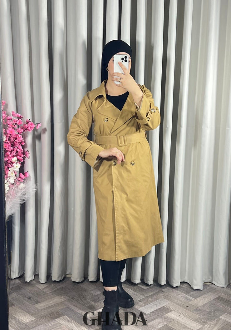 Trench-coat long en beige foncé