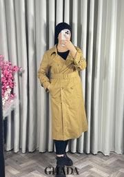 Trench-coat long en beige foncé