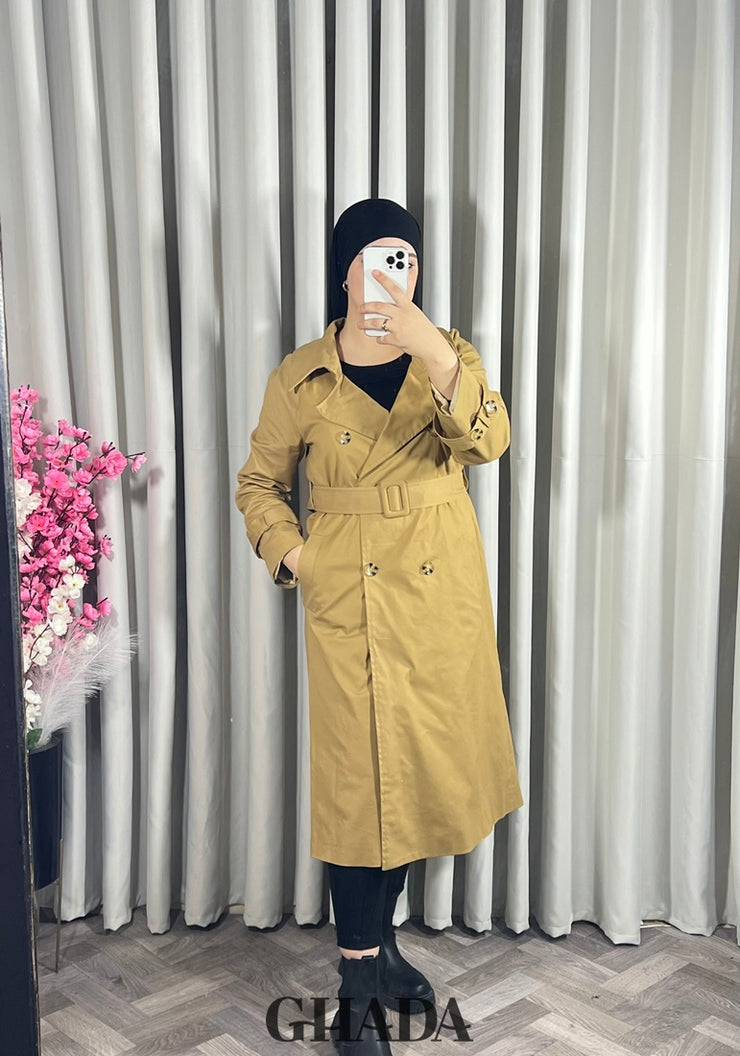 Trench-coat long en beige foncé