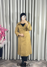 Trench-coat long en beige foncé