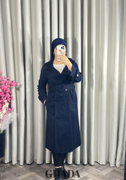 Trench-coat long en bleu marine