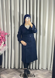 Trench-coat long en bleu marine