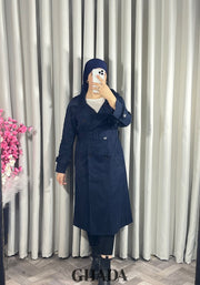 Trench-coat long en bleu marine