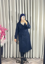 Trench-coat long en bleu marine