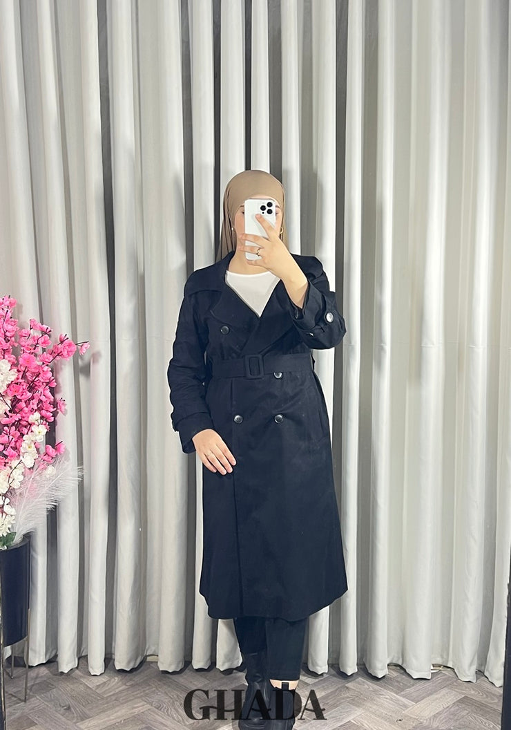 Trench-coat long en noir