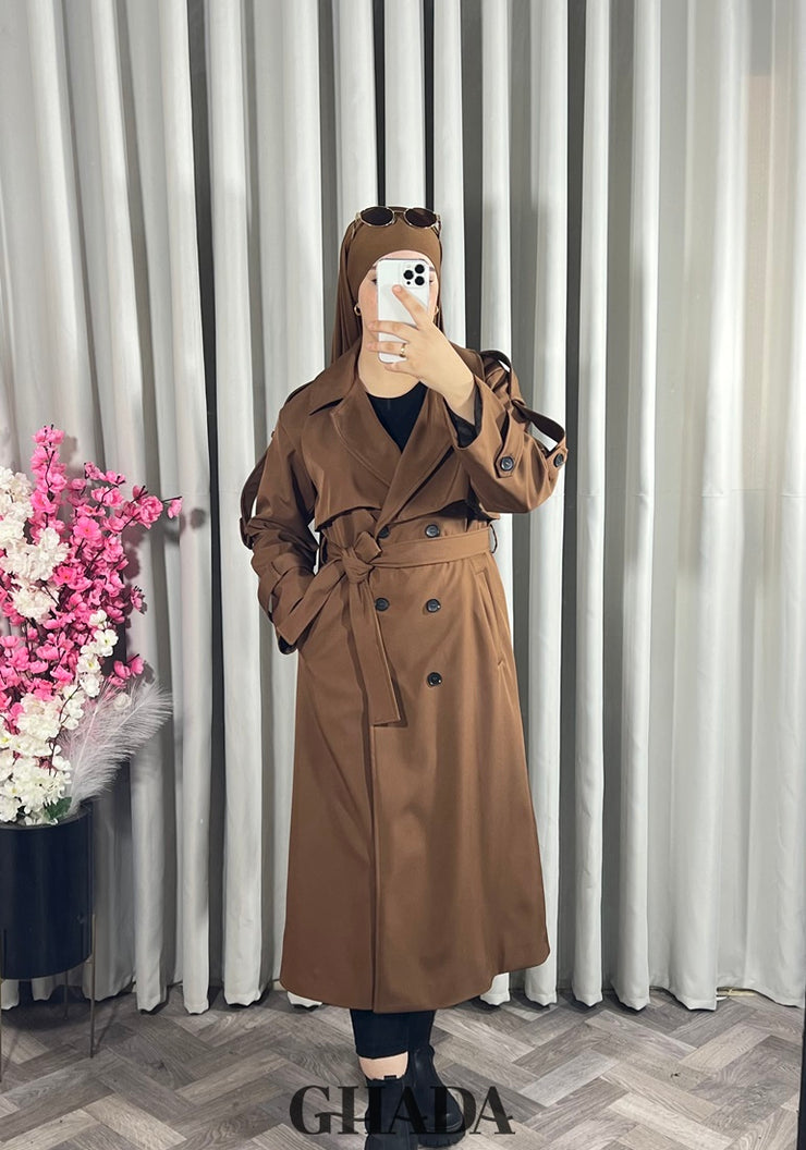 Trench-coat long en marron