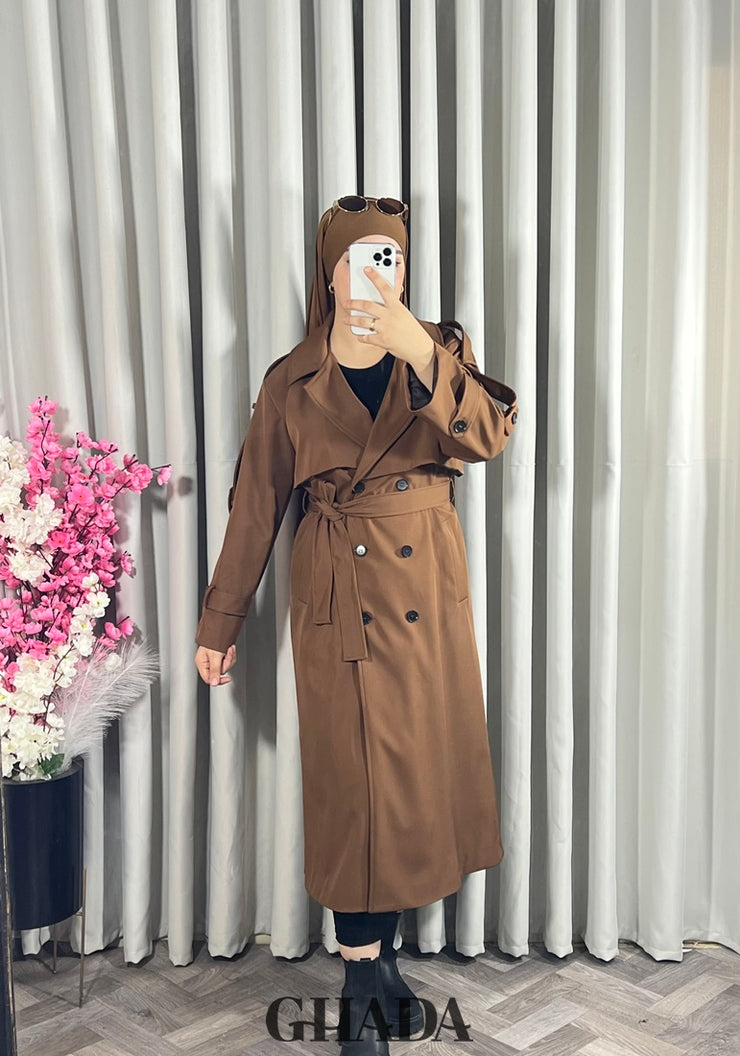 Trench-coat long en marron