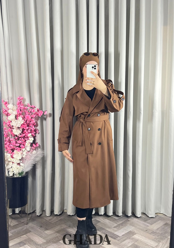 Trench-coat long en marron