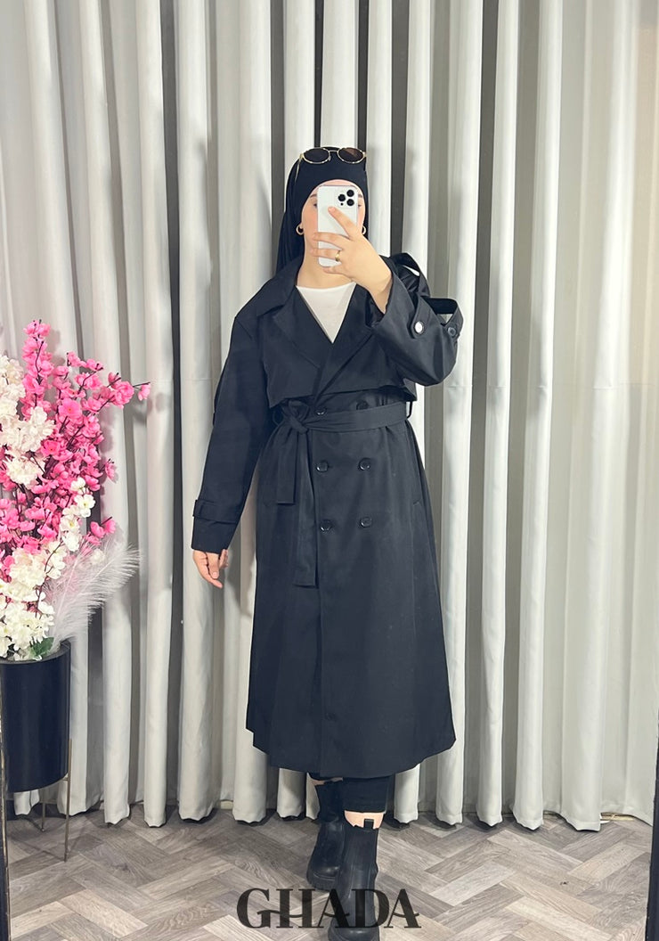 Trench-coat long en noir