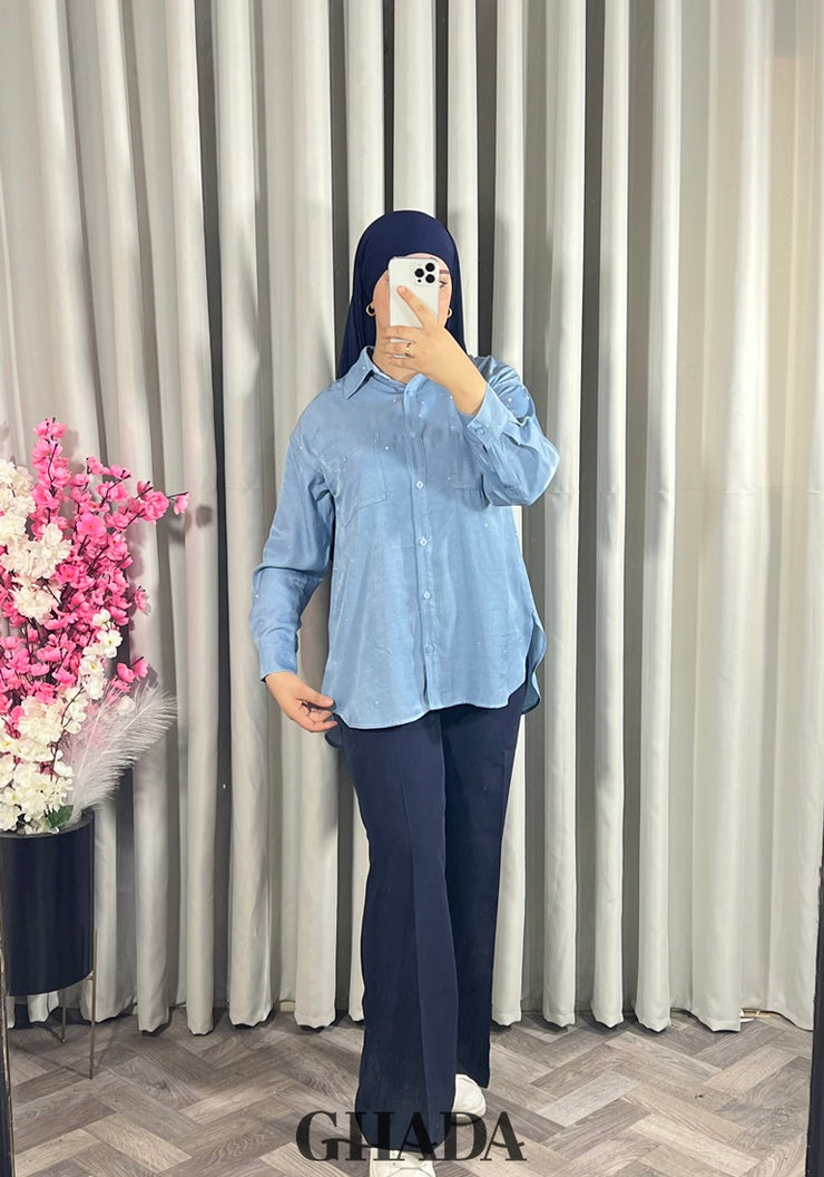 Chemise bleu avec strass
