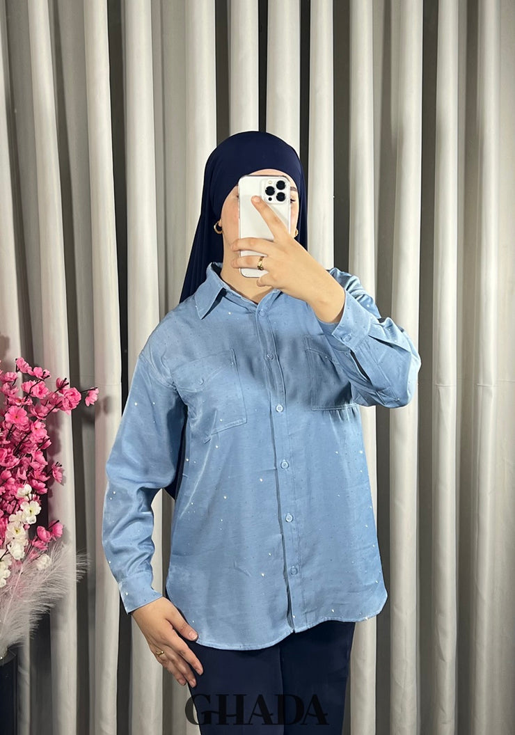 Chemise bleu avec strass