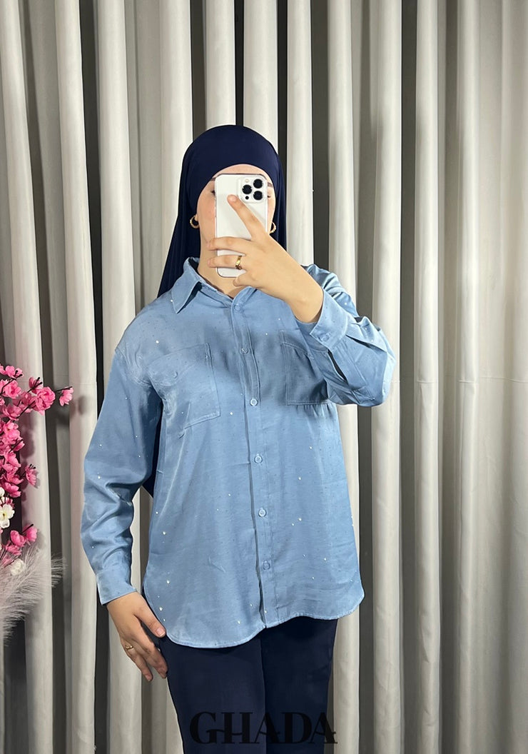 Chemise bleu avec strass