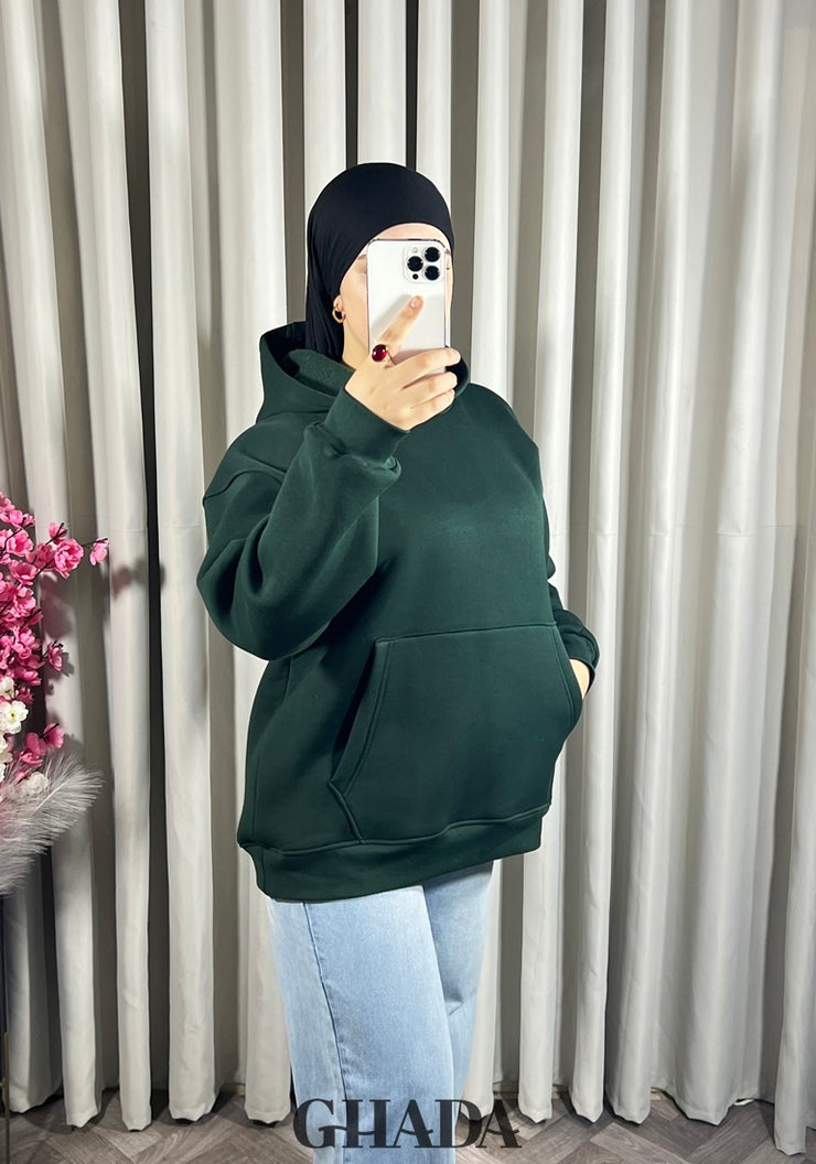 Sweat à capuche en vert bouteille