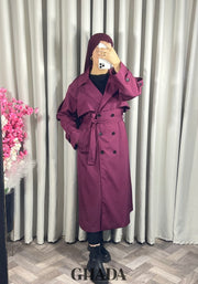 Trench-coat long en bordeaux