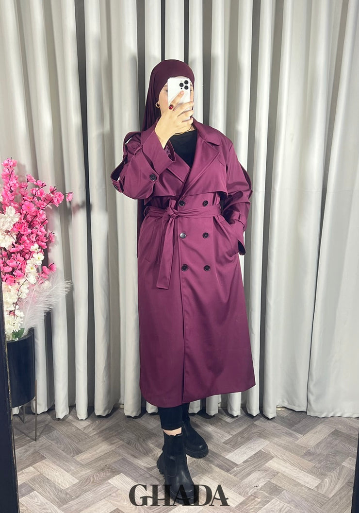 Trench-coat long en bordeaux