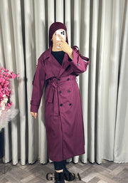 Trench-coat long en bordeaux