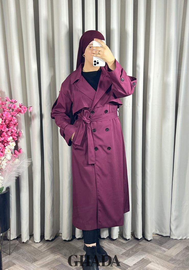 Trench-coat long en bordeaux